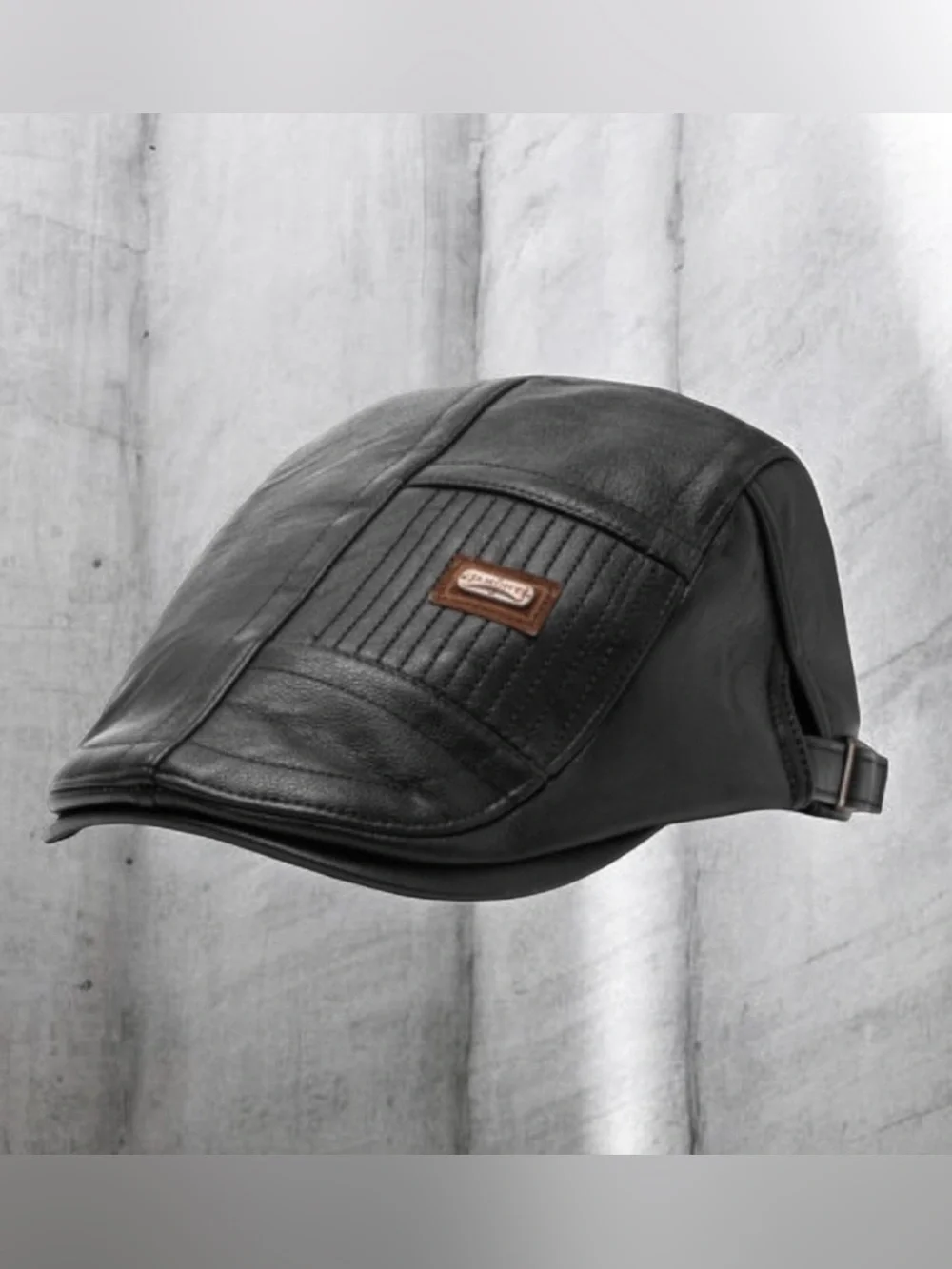 Black Leather Patch Detail Flat Cap